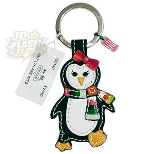 NWT Coach Legacy Patent Leather Penguin Key Fob Chain Bag Charm 93014 SV/MC